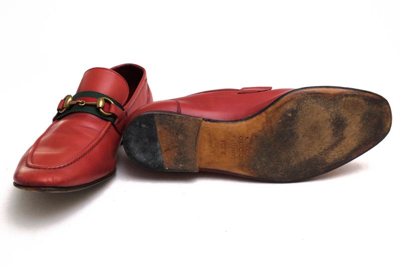 Gucci Bit Loafers Shoes Men Leather Genuine Leather Red 105857 Sherry Line