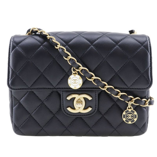 Chanel Matelasse Chain Shoulder Coco Mark Charm Calf Black Women's Shoulder Bag