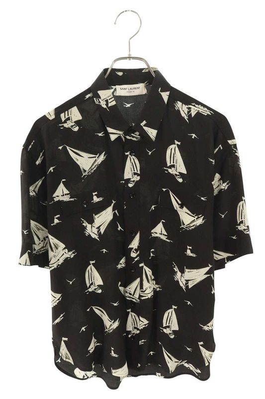 Saint Laurent Paris 552829 Y293u All Over Patterned Open Collar Short Sleeve