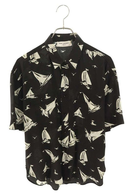Saint Laurent Paris 552829 Y293u All Over Patterned Open Collar Short Sleeve