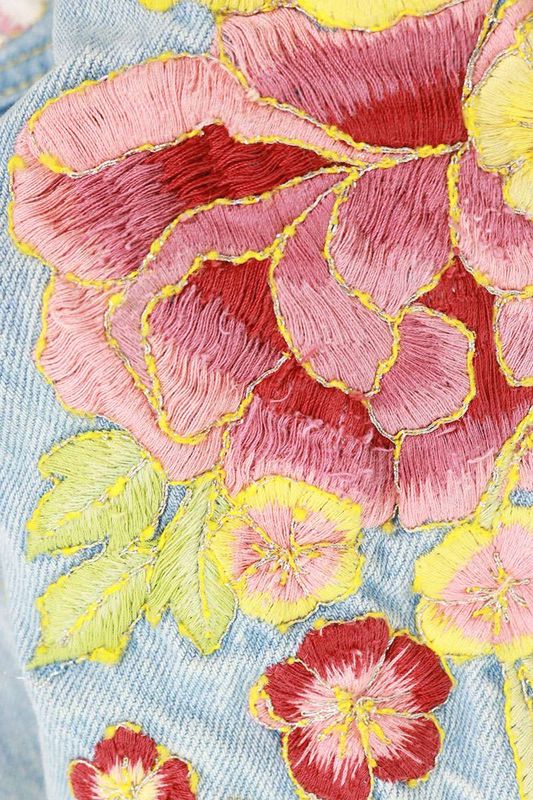 Gucci 505667 Xra37 Flower Embroidered Applique Denim Jacket Women's 42