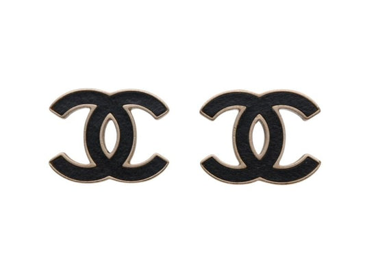 Chanel CC Logo Earrings Gold Black