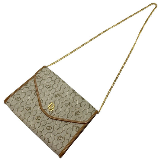 Christian Dior Honeycomb Trotter Beige Chain Shoulder Bag Gold Hardware