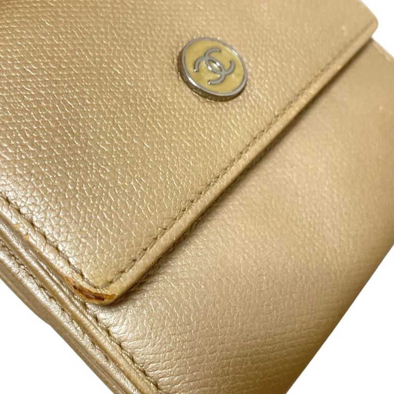 Chanel W Hook Wallet Coco Button Beige Silver Hardware