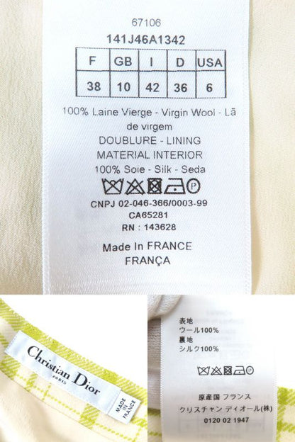 Christian DIOR 21AW 141j46a1342 100% Wool Logo Buckle Checkered Flared Skirt