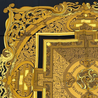 Hermes Carree 90 Animaux Solaires Animals Of The Sun Scarf Gold And Black