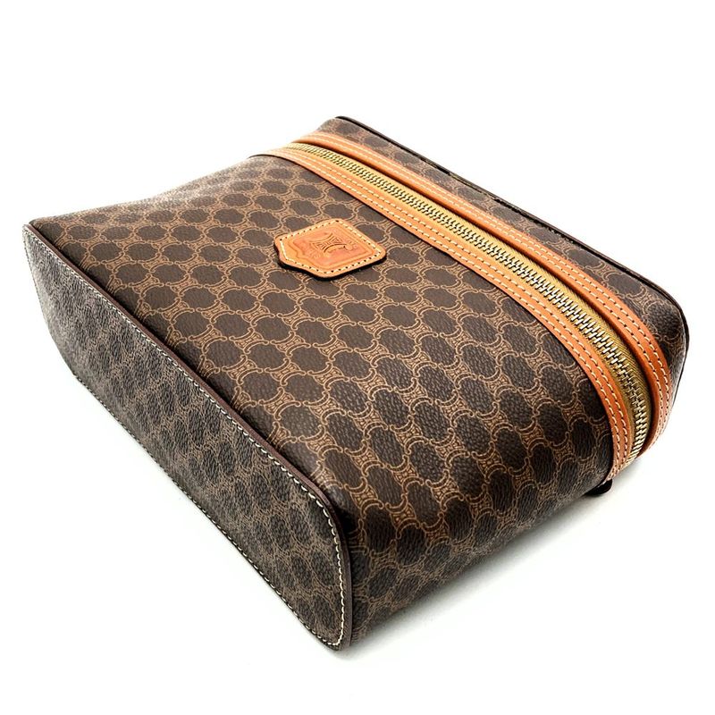 Celine MC96 Vanity Bag Handbag Cosmetic Pouch Macadam PVC Brown Ladies Men