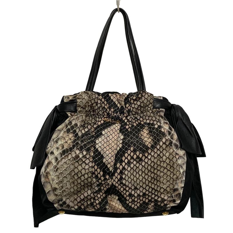 Prada Tote Bag - Bn1760 Black X Light Pink X Multi Leather Tag/ribbon Leather