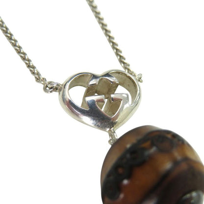 Gucci Interlocking G Heart Pendant Necklace Silver 925 Wooden Bamboo 0530gucci