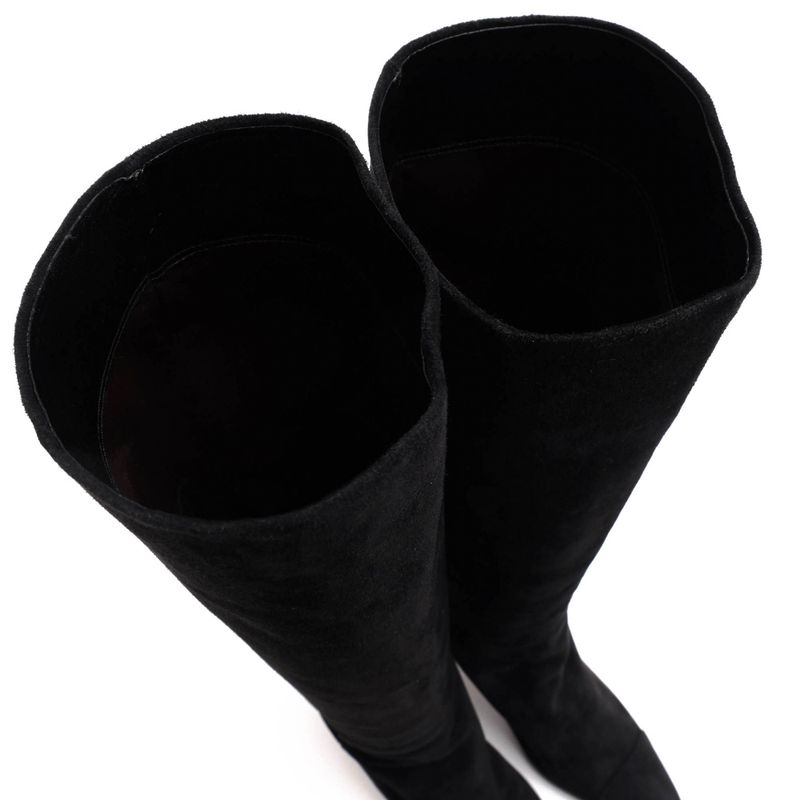 Chanel Long Boots Shoes Women Suede Leather Genuine Black High Heel Leather Sole