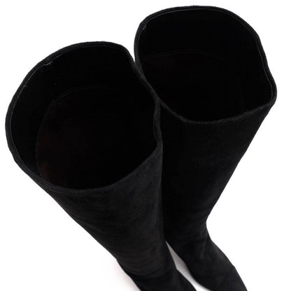 Chanel Long Boots Shoes Women Suede Leather Genuine Black High Heel Leather Sole
