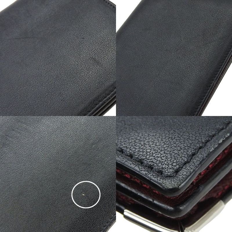 Cartier Bifold Long Wallet Cabochon Lineleather Leatherblackblacksilverhardwarea