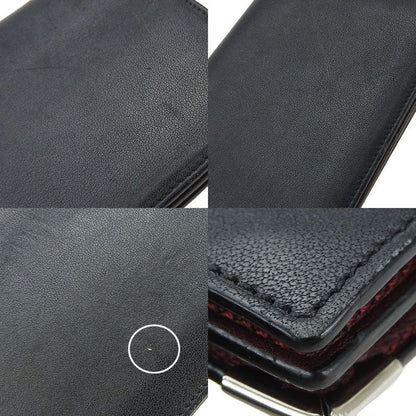 Cartier Bifold Long Wallet Cabochon Lineleather Leatherblackblacksilverhardwarea