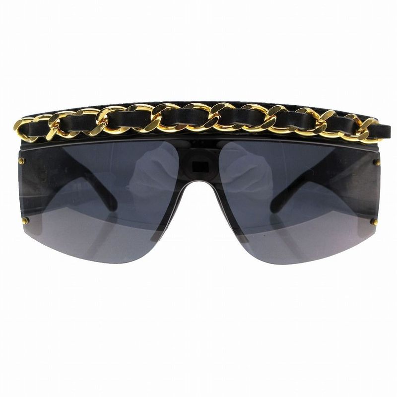 Chanel Gold Chain Sunglass Es Eyewear 01456 94305 Black Gold Men Women Hk25