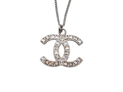 Chanel CC Logo Square Rhinestone Necklace 48 Silver Metal — view 2