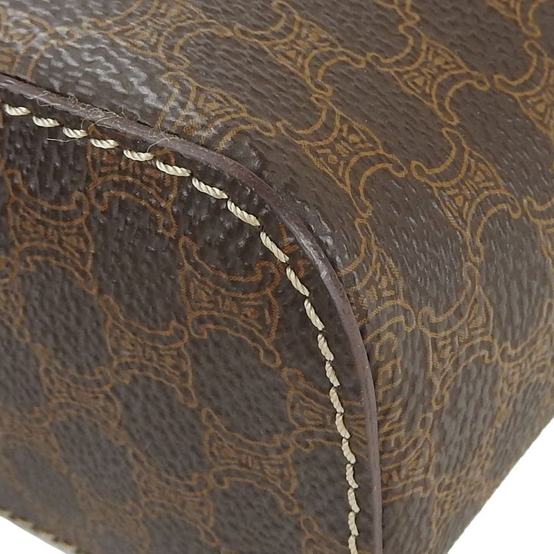 Celine Handbag Macadam PVC Leather Brown Gold Hardware Vanity Bag Pouch Ladies