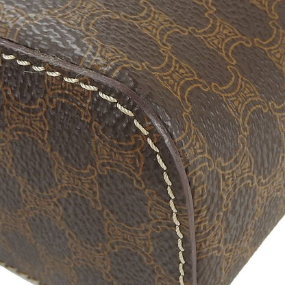 Celine Handbag Macadam PVC Leather Brown Gold Hardware Vanity Bag Pouch Ladies
