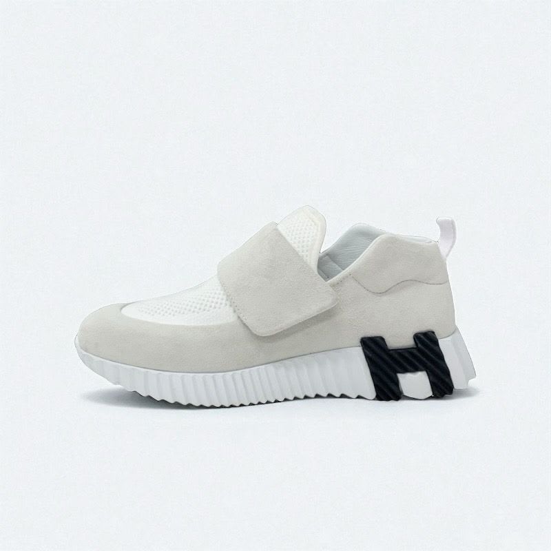 Hermes H Sneakers Shoes Suede Fabric White Velcro