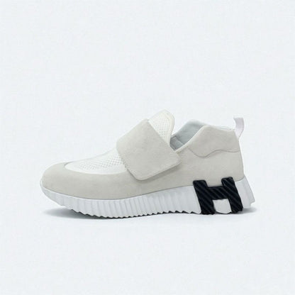Hermes H Sneakers Shoes Suede Fabric White Velcro