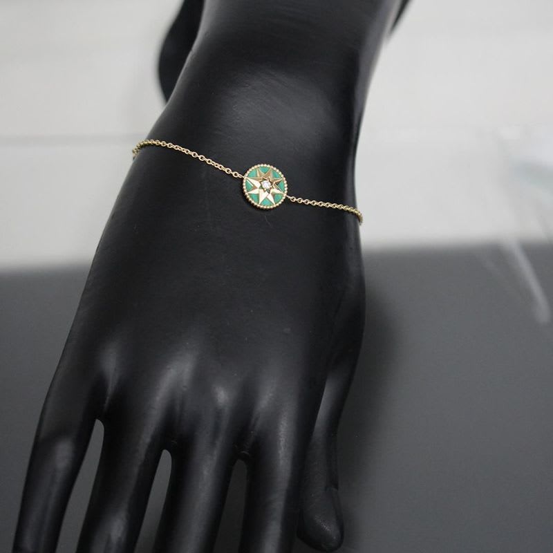 Dior Rose Devan Diamond Leather AU 750 18K Yellow Gold Green E1069