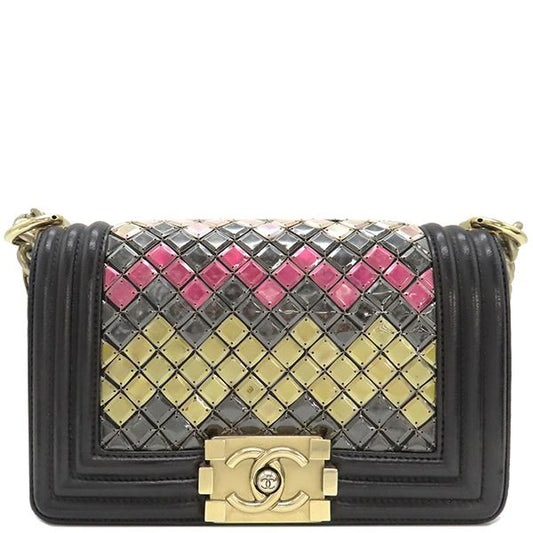Chanel Shoulder Bag Mosaic Boy Chanel Leather Bordeaux Vintage Hardware Tile