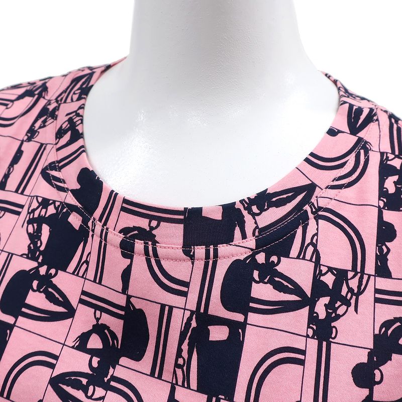 Hermes Short Sleeve T-Shirt Total Cotton Pink and Navy 34 Navy Blue [brides de