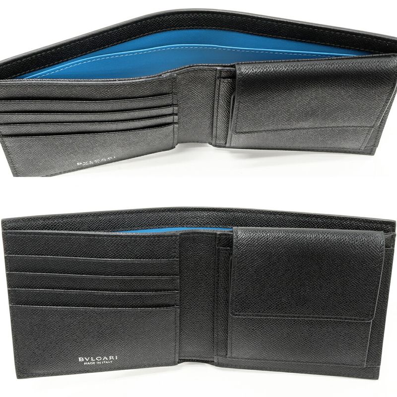 Bulgari Man Compact Wallet With Coin Purse Calf Leather Black 294730