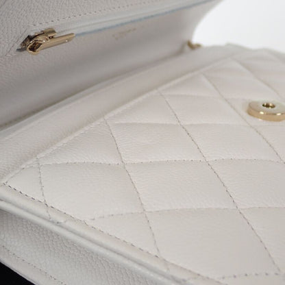 Chanel Classic Chain Wallet Ap0250 Shoulder Bag Caviar Skin White Gold Hardware
