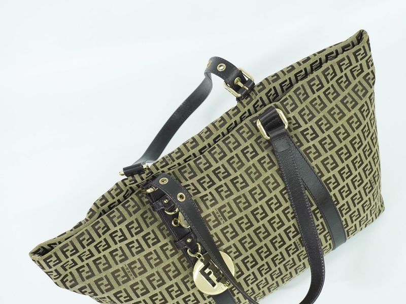 Authentic Fendi Zucchino Shoulder Bag Tote Canvas Beige Brown 8bh215 Zucchino