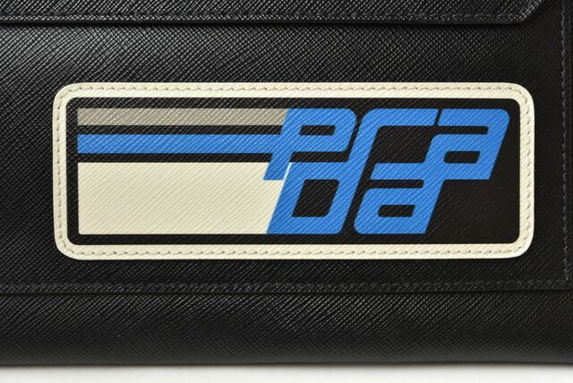 Prada Clutch Bag Travel Pouch Men's Prada Saffiano Patch Patchwork Black Azzurro