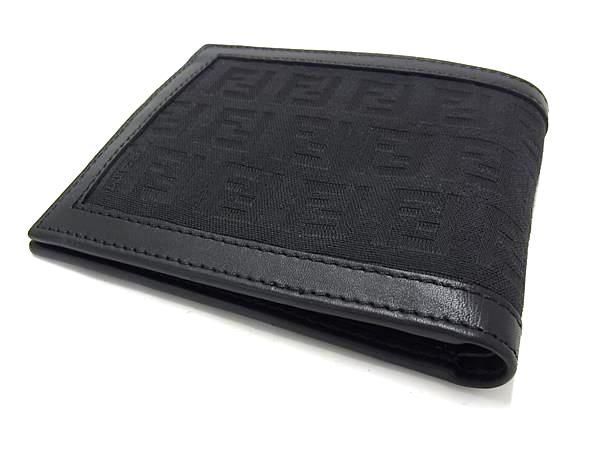 Fendi Zucca Pattern Zucchino Canvas And Leather Bifold Wallet Black
