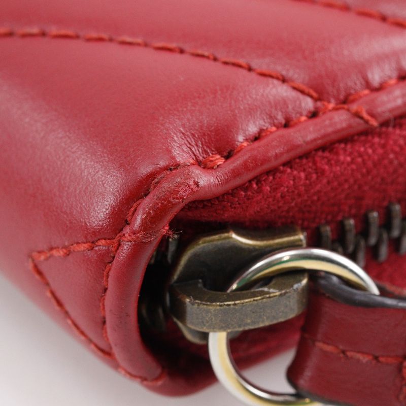 Gucci Double G Zip Around Wallet GG Marmon Chevron Quilted 443123 Leather Red