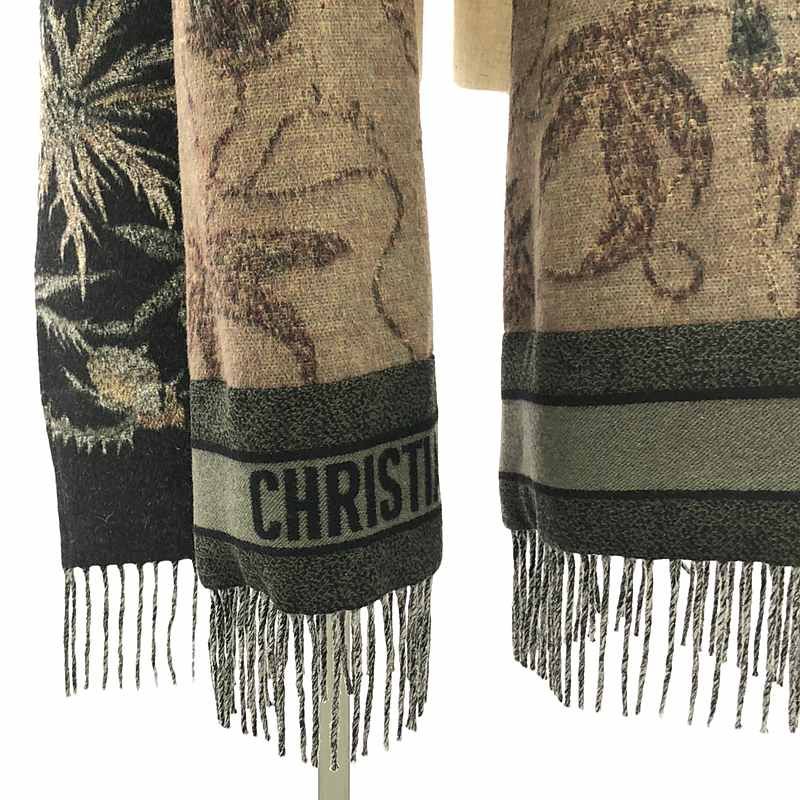 Christian DIOR | 2020ss | Wool Jacquard Fringe Shawl Poncho | S | Charcoal