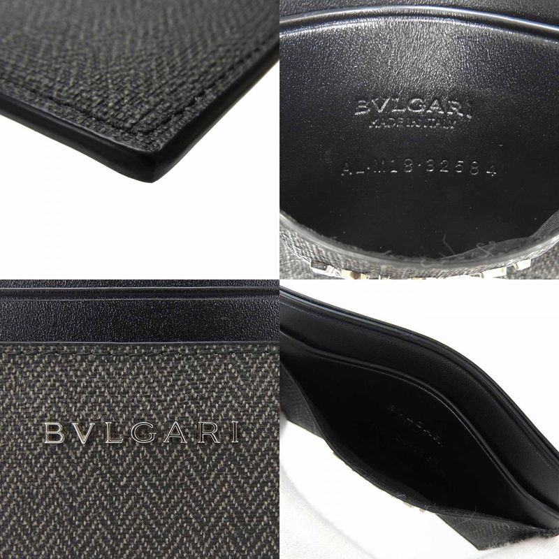 Bulgari Card Case 32584 Weekend PVC Leather Gray Black Men Bvlgari