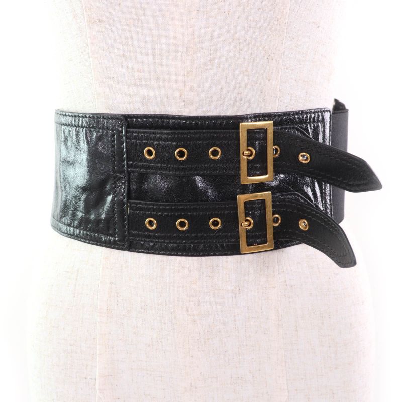 Christian DIOR B0049cnoh Leather Belt With Saddle Pouch Waist Bag Black Gold