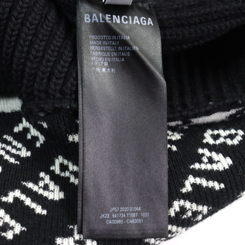 Balenciaga 20AW 641734 Oversized Half Zip Knit Sweater With Logo Pattern