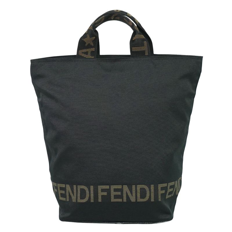 Authentic Fendi Logo Tote Handbag Canvas Black 26488 Bag Pre-owned [follow-up
