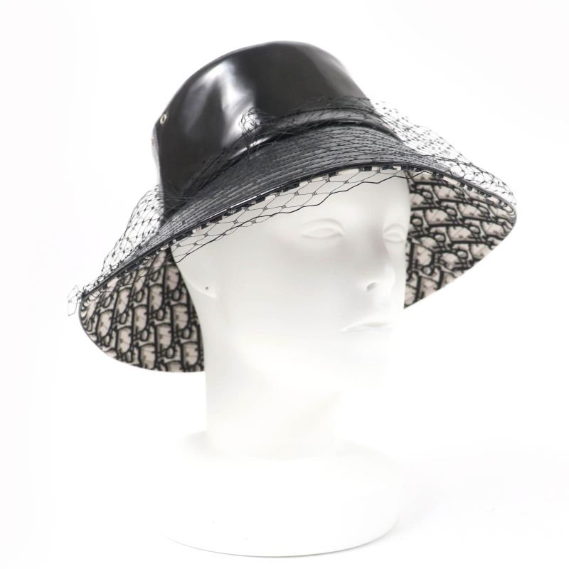 Christian DIOR 95tdd924g135 Oblique Bucket Hat With Veil Tulle Black 59 Made In