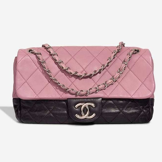 CHANEL Quilted Single Flap Bag Large Lambskin Quilted Bi-Color Purple