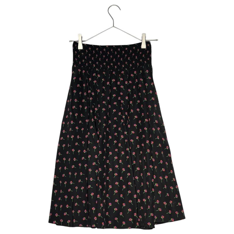 Prada 17ss Rose Print Gathered Flare Skirt P159nr 36(about S) Black×pink