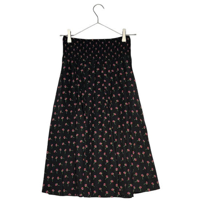 Prada 17ss Rose Print Gathered Flare Skirt P159nr 36(about S) Black×pink