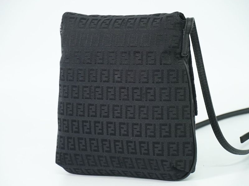 Authentic Fendi Zucchino Shoulder Bag Pochette Canvas Black 8bt075 Zucchino Bag