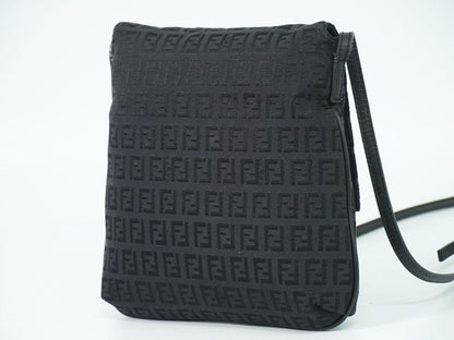 Authentic Fendi Zucchino Shoulder Bag Pochette Canvas Black 8bt075 Zucchino Bag