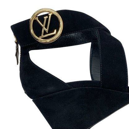 Louis Vuitton Horizon Line Sandals Shoes Suede Black Gold Lvhardware Wedge Sole