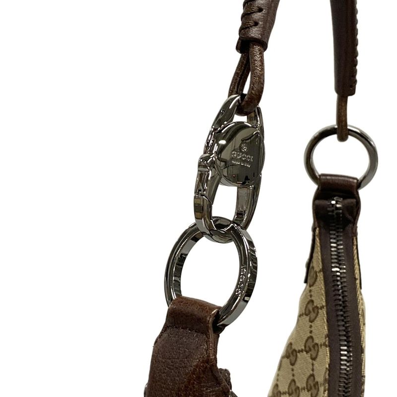 Gucci Shoulder Bag GG Pattern 115003 Beige And Dark Brown Leather