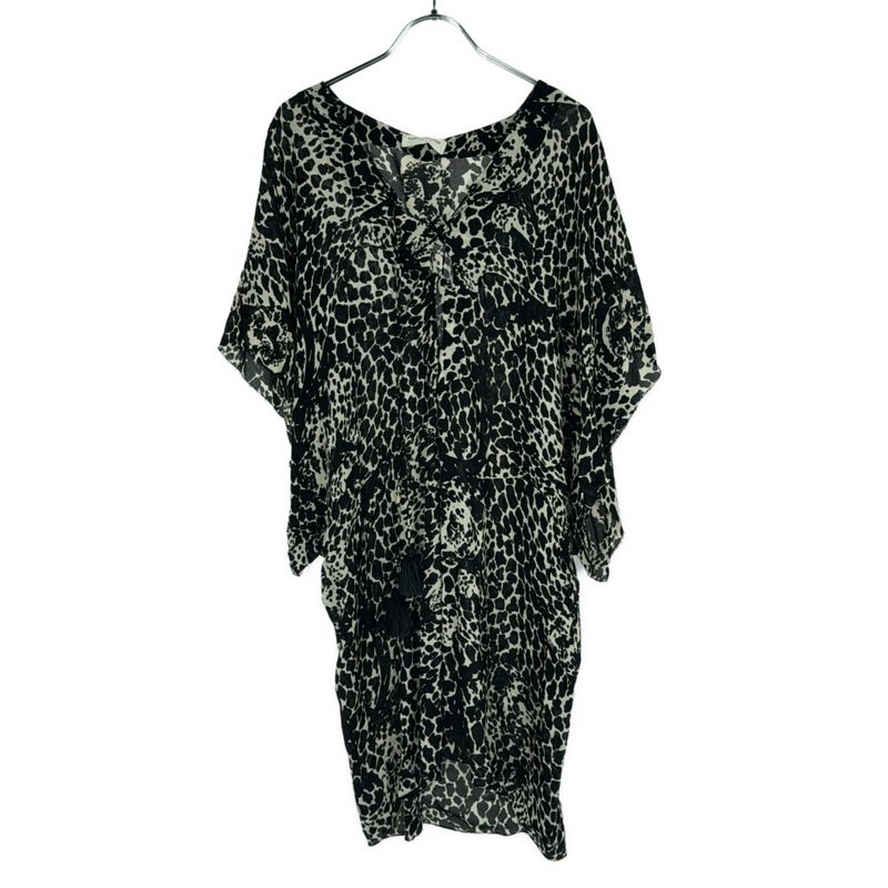 Saint Laurent Paris 19ss Leopard Blouse Open Neck Cles Opaled Sheer Tunic Black