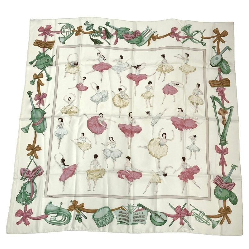 Hermes Carre 90 La Dance Ballet Dancer Ballerina Scarf Silk Beige