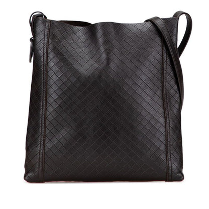 Bottega Veneta Intrecciato Crossbody Shoulder Bag Dark Brown Leather Women