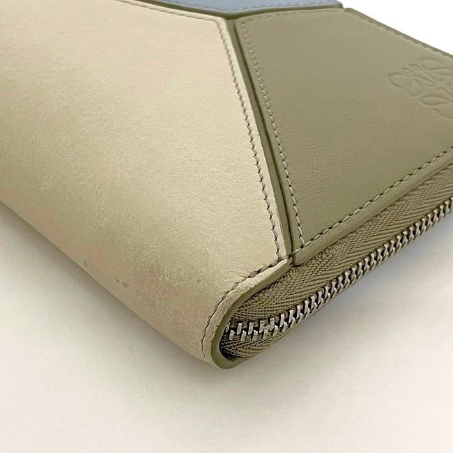 Loewe Round Zipper Long Wallet Beige Light Blue Puzzle