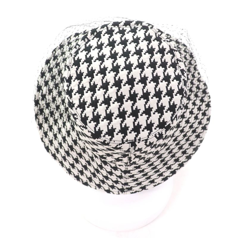 Christian DIOR 04mon924g153 Staggered Houndstooth Hat With Tulle Black White 58